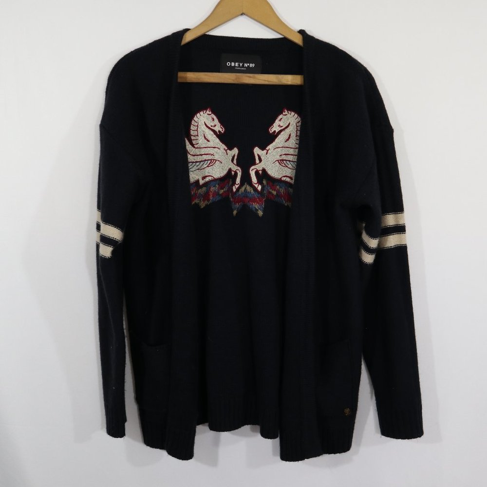 RARE Obey 89 Propaganda Varsity Pegasus Sweater Size S